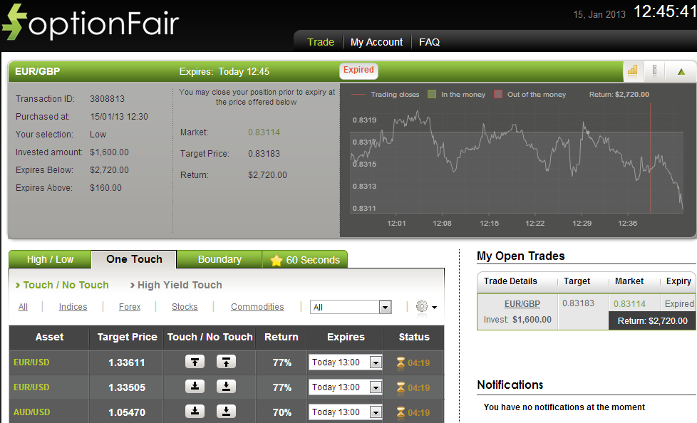 Successful Trade on Jan 15, 2013 EURGBP